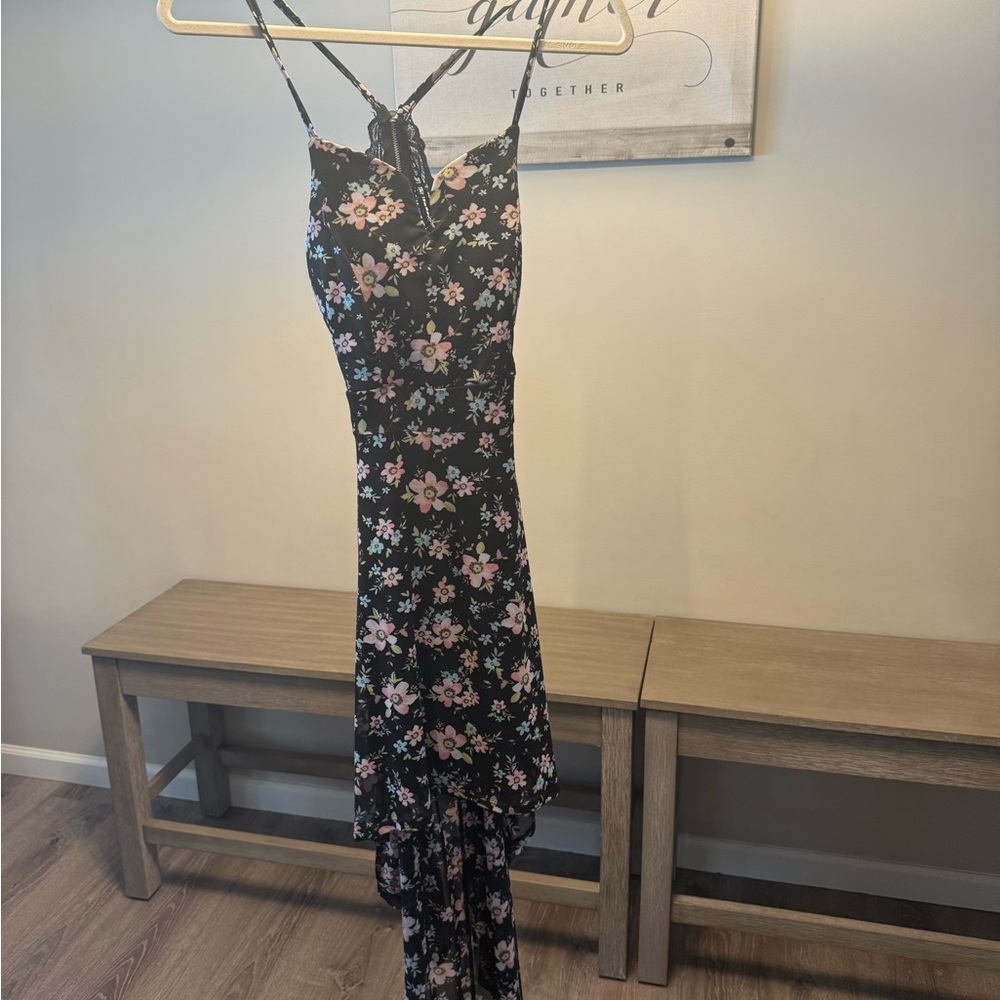 No Boundaries Black Floral High Low Dress